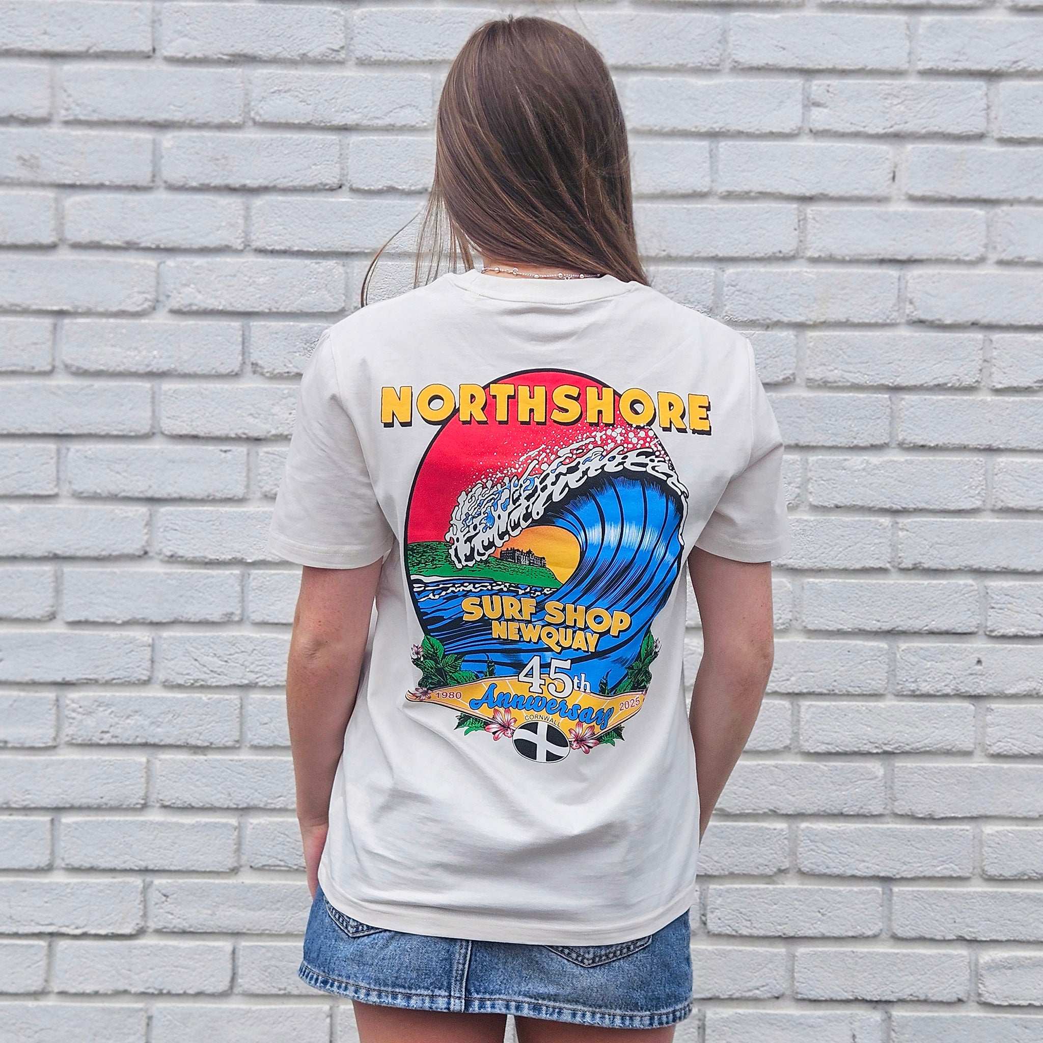 45th Anniversary T-shirt - Colour: Vintage White/Multi | Northshore Surf Shop | T Shirt - Northshore Newquay - Surf/Skate