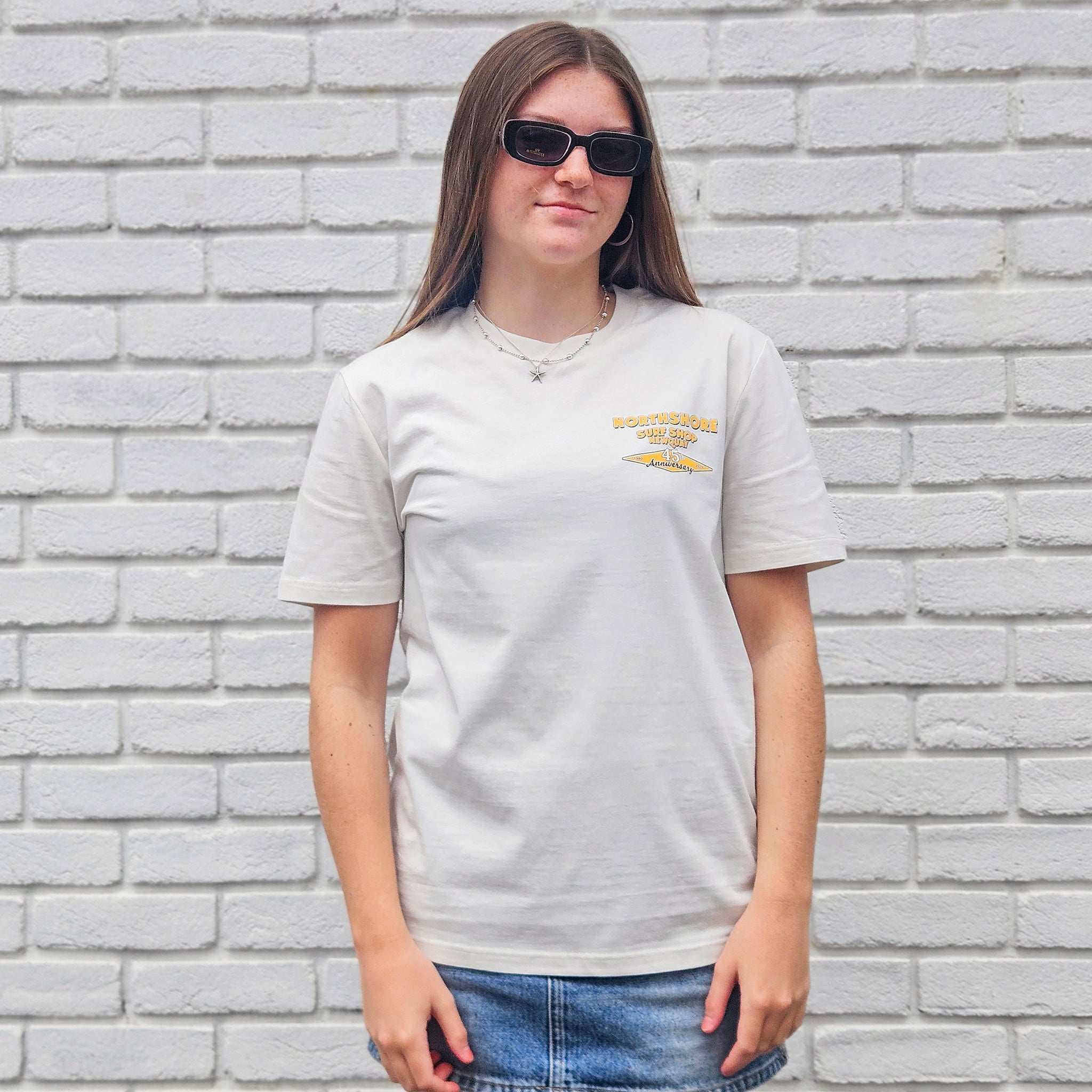 45th Anniversary T-shirt - Colour: Vintage White/Multi | Northshore Surf Shop | T Shirt - Northshore Newquay - Surf/Skate