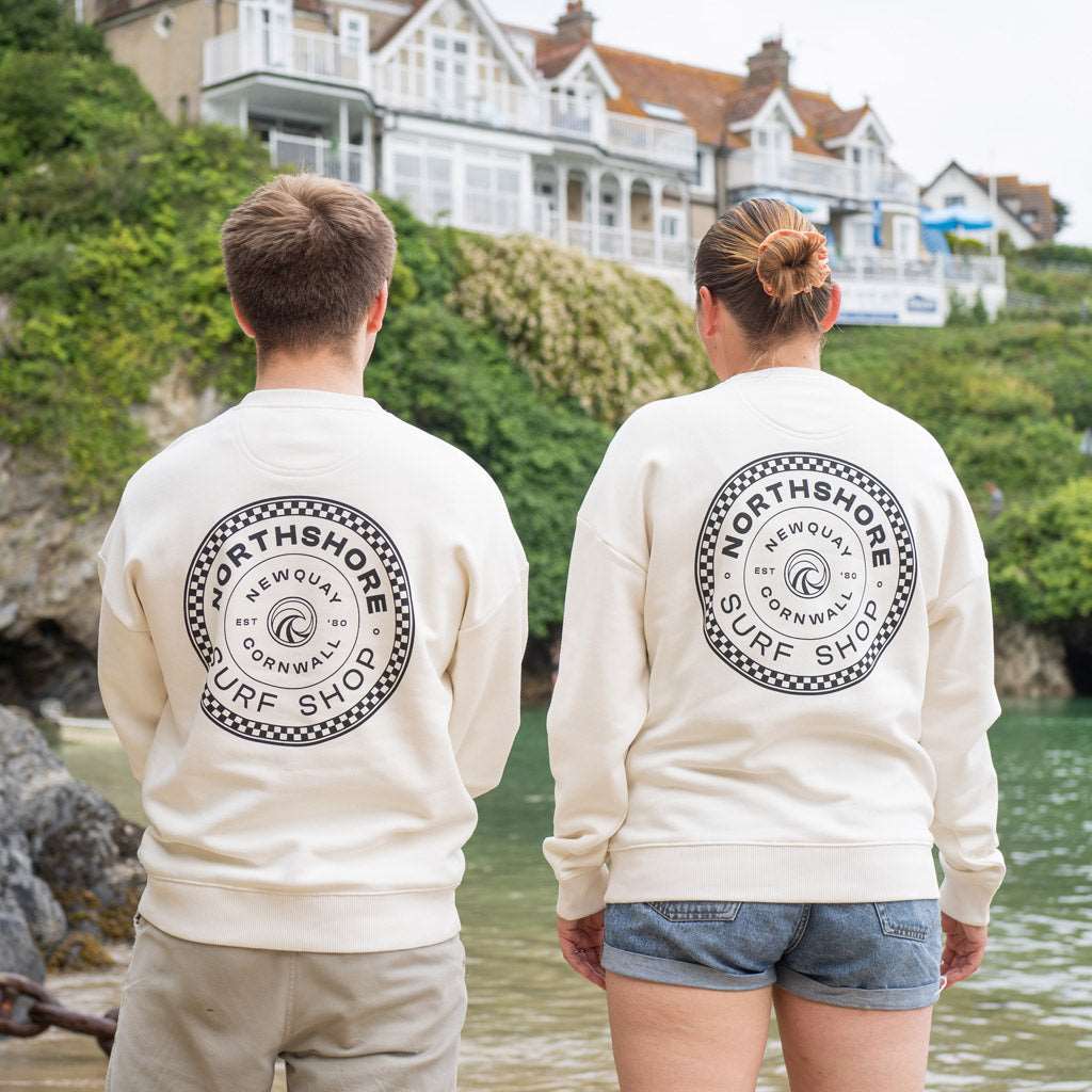 Checkered Crew | Ivory XL | Northshore Surf Shop | Sweatshirt - Northshore Newquay - Surf/Skate