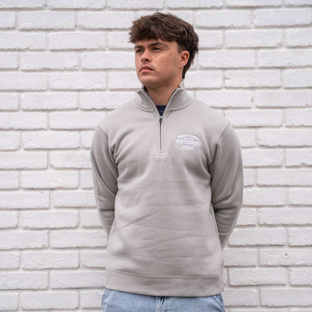 Emroidered Quarter Zip sweatshirt-Grey Mist | Northshore Surf Shop | Sweatshirt - Northshore Newquay - Surf/Skate