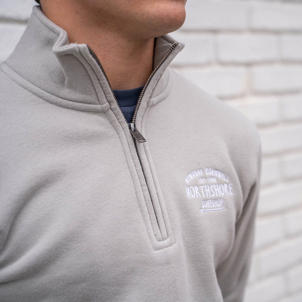 Emroidered Quarter Zip sweatshirt-Grey Mist | Northshore Surf Shop | Sweatshirt - Northshore Newquay - Surf/Skate