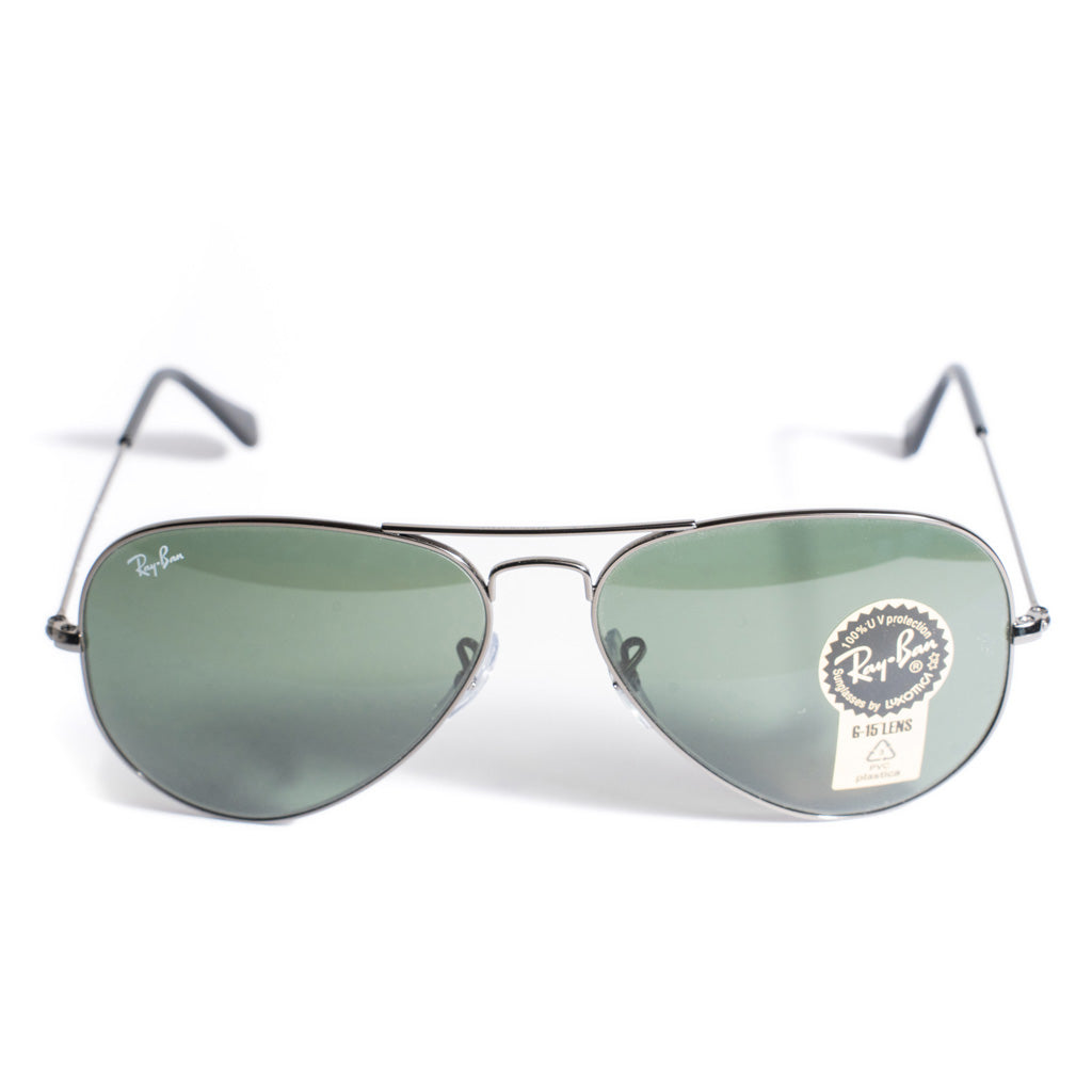 Ray Ban Aviator Classic Sunglasses-Polished Gunmatal G-15 Green Lens | Ray Ban | Sunglasses
