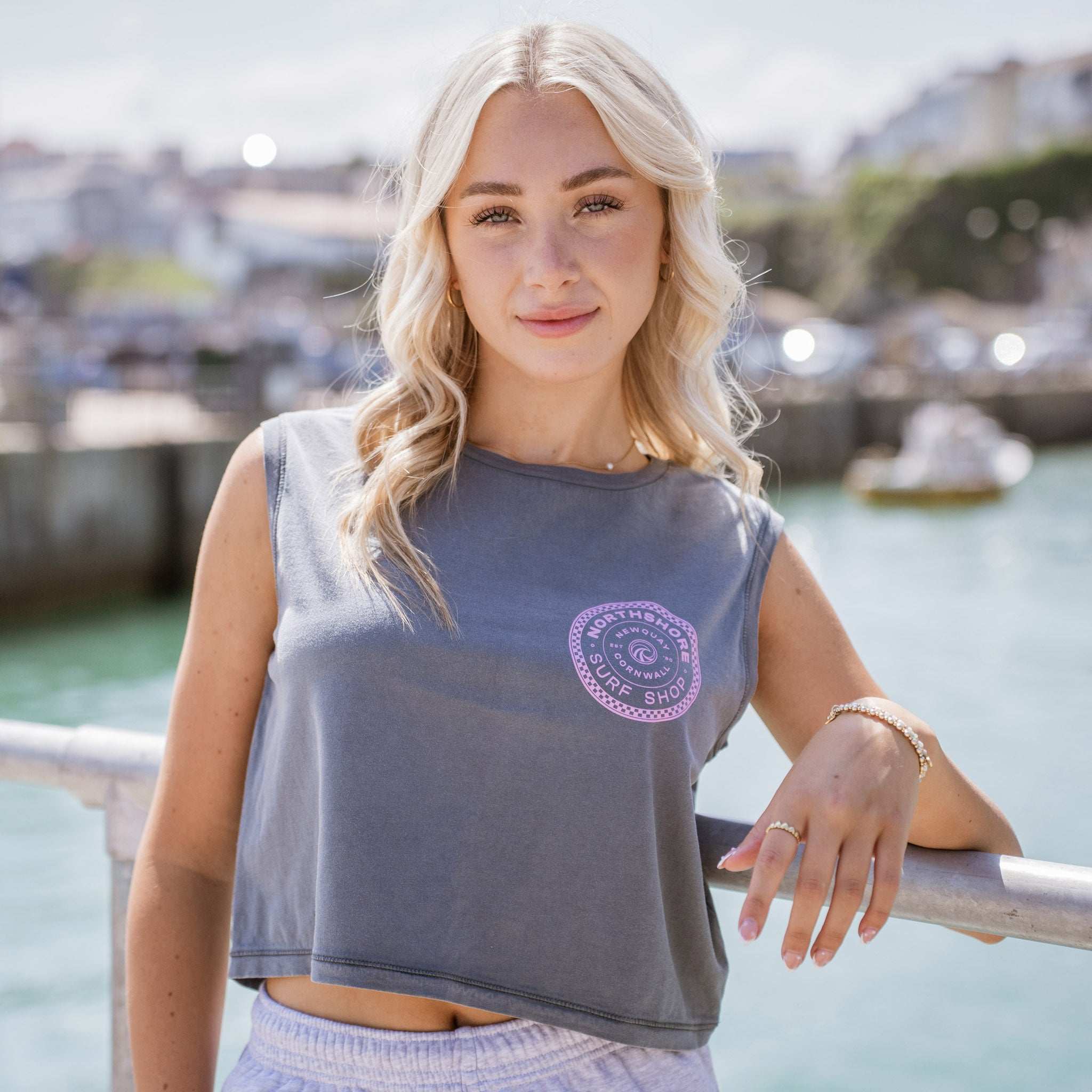 Girls Checkered Cropped Tank-Mineral Grey | Northshore Surf Shop | Tank top - Northshore Newquay - Surf/Skate