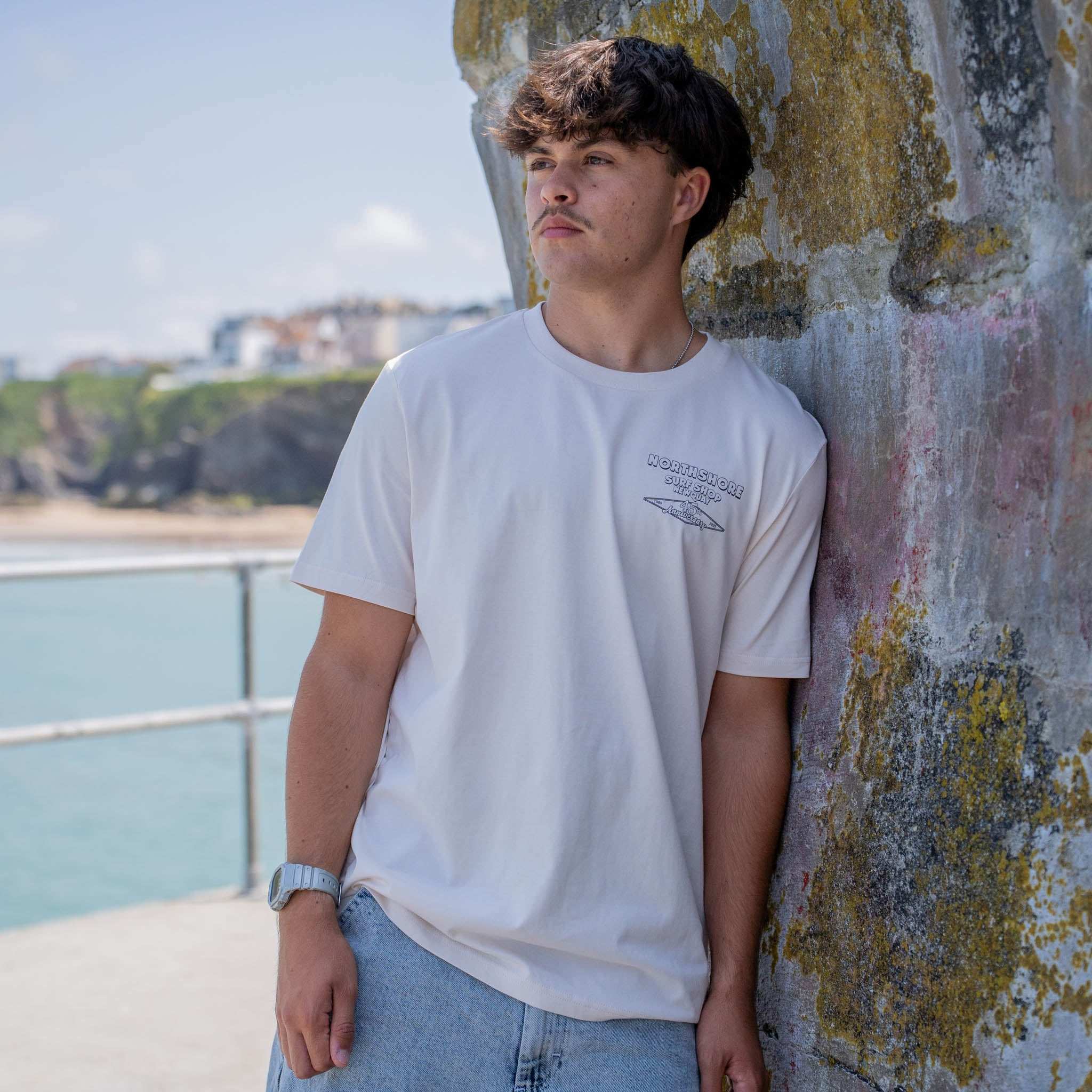 45th Anniversary T-shirt - Colour: Vintage White/Black | Northshore Surf Shop | T Shirt - Northshore Newquay - Surf/Skate