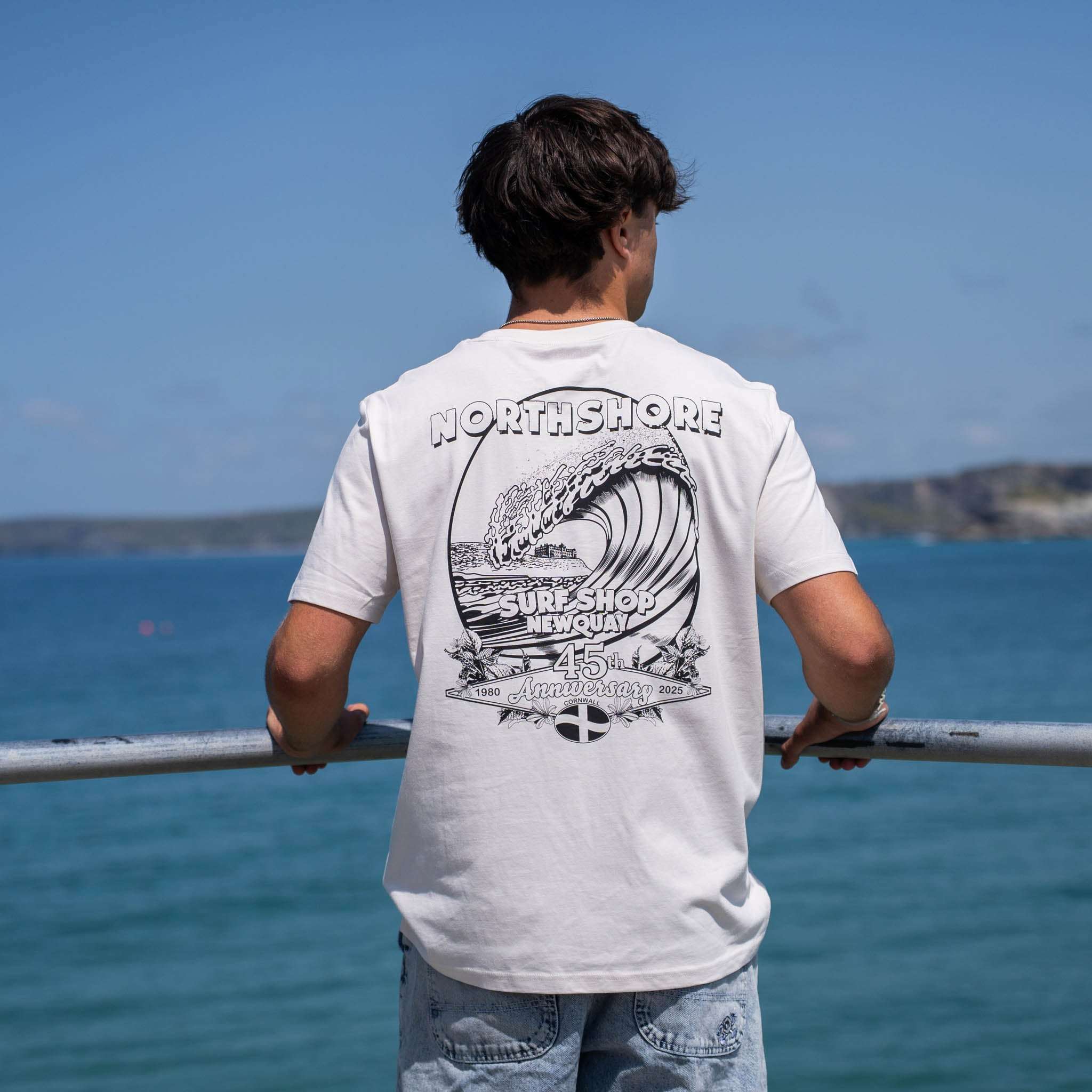 45th Anniversary T-shirt - Colour: Vintage White/Black | Northshore Surf Shop | T Shirt - Northshore Newquay - Surf/Skate