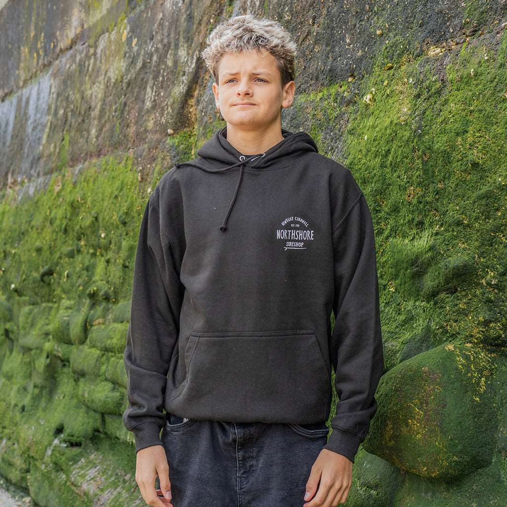 Classic Logo Hoodie | Black | Northshore Surf Shop | Hooded Sweatshirt - Northshore Newquay - Surf/Skate