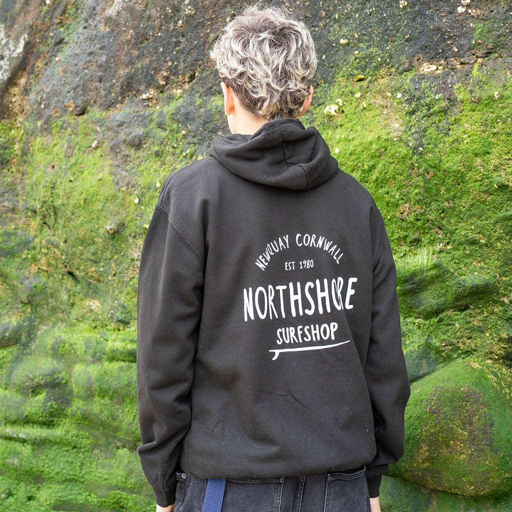Classic Logo Hoodie | Black | Northshore Surf Shop | Hooded Sweatshirt - Northshore Newquay - Surf/Skate