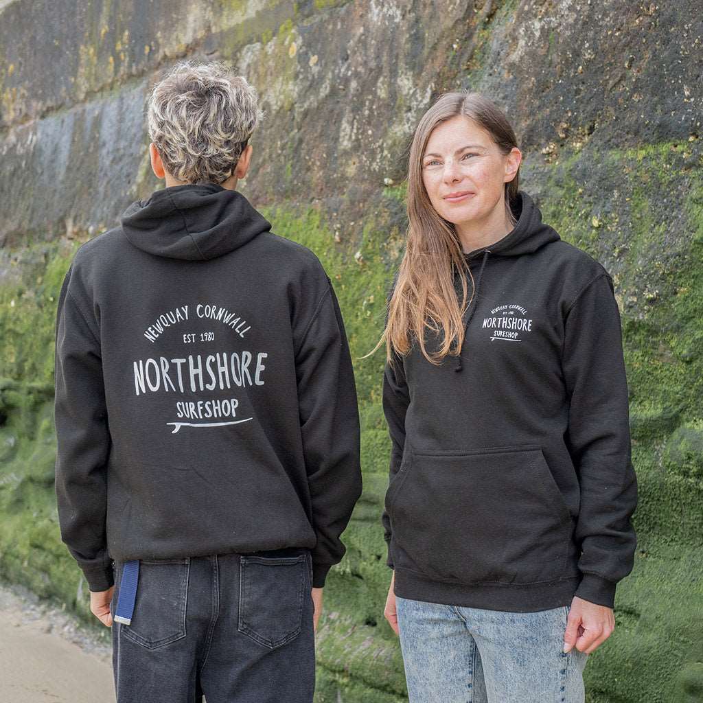 Classic Logo Hoodie | Black | Northshore Surf Shop | Hooded Sweatshirt - Northshore Newquay - Surf/Skate