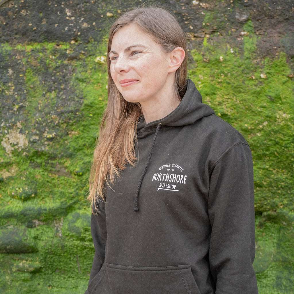 Classic Logo Hoodie | Black | Northshore Surf Shop | Hooded Sweatshirt - Northshore Newquay - Surf/Skate