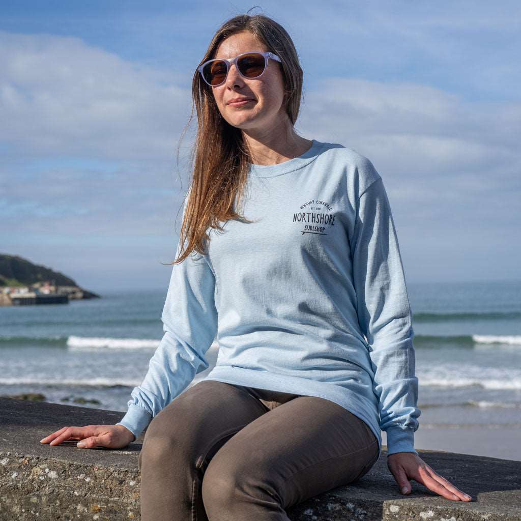 Classic Logo LS T Shirt | Light Blue | Northshore Surf Shop | Long Sleeve T Shirt - Northshore Newquay - Surf/Skate