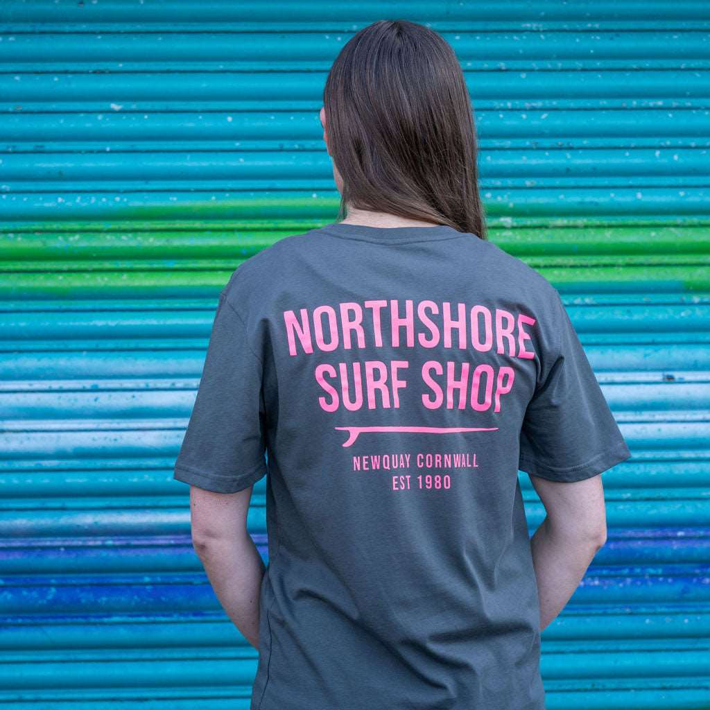 Surf Shop Logo Organic Tee | Charcoal | Northshore Surf Shop | T Shirt - Northshore Newquay - Surf/Skate