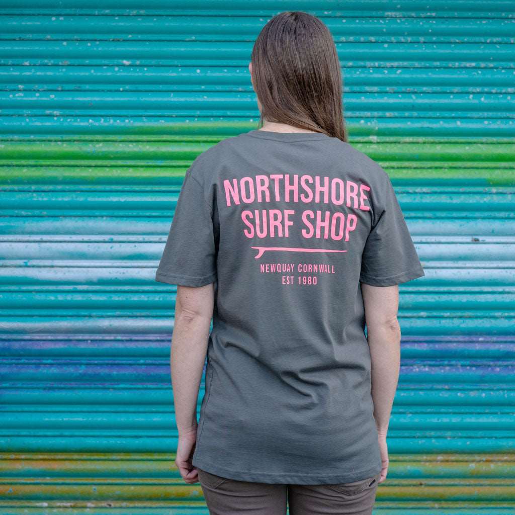 Surf Shop Logo Organic Tee | Charcoal | Northshore Surf Shop | T Shirt - Northshore Newquay - Surf/Skate