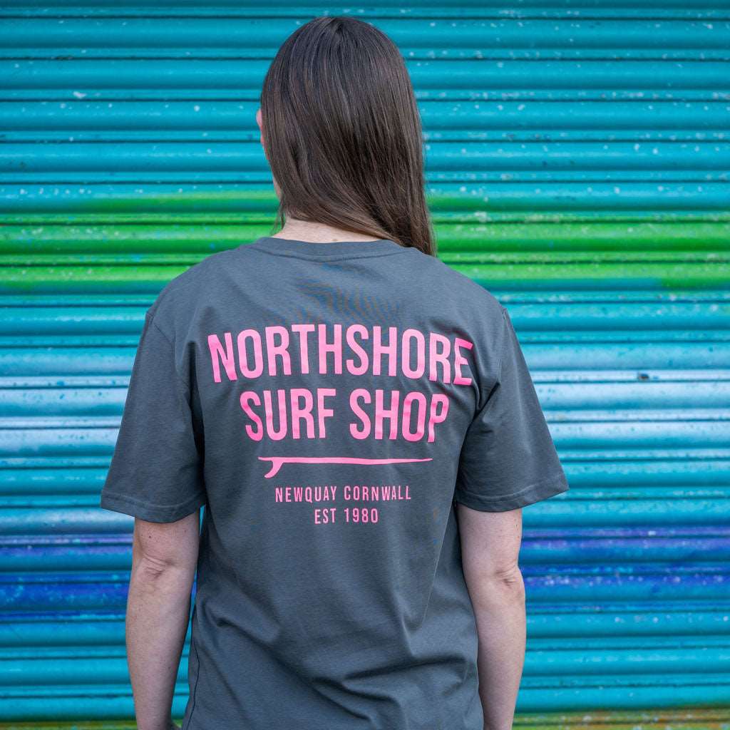 Surf Shop Logo Organic Tee | Charcoal | Northshore Surf Shop | T Shirt - Northshore Newquay - Surf/Skate