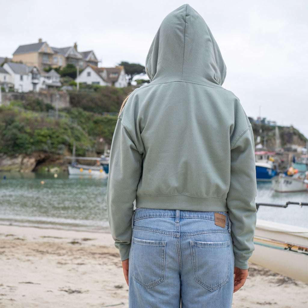 Girls Cropped Zip Hood | Dusty Green | Northshore Surf Shop | Hooded Sweatshirt - Northshore Newquay - Surf/Skate