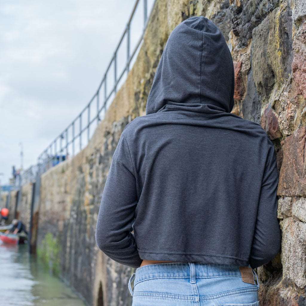 Girls Crop LS Hooded Tee | Grey | Northshore Surf Shop | Long Sleeve T Shirt - Northshore Newquay - Surf/Skate