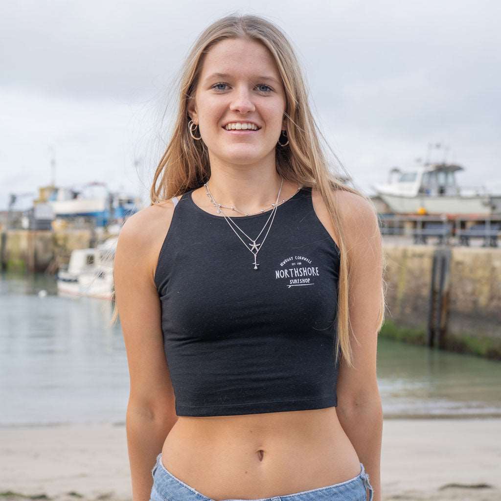Girls Cropped Racer Top | Black | Northshore Surf Shop | Vest - Northshore Newquay - Surf/Skate