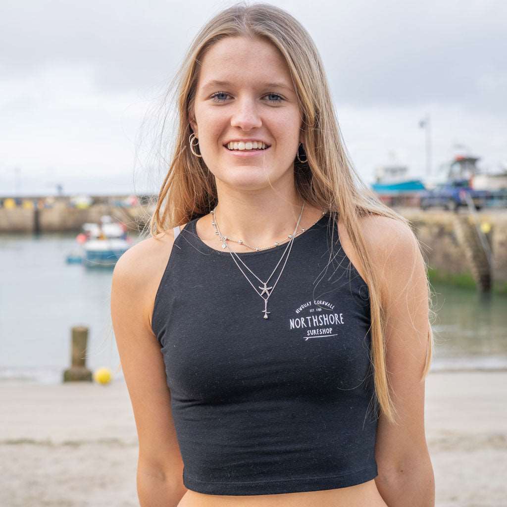 Girls Cropped Racer Top | Black | Northshore Surf Shop | Vest - Northshore Newquay - Surf/Skate