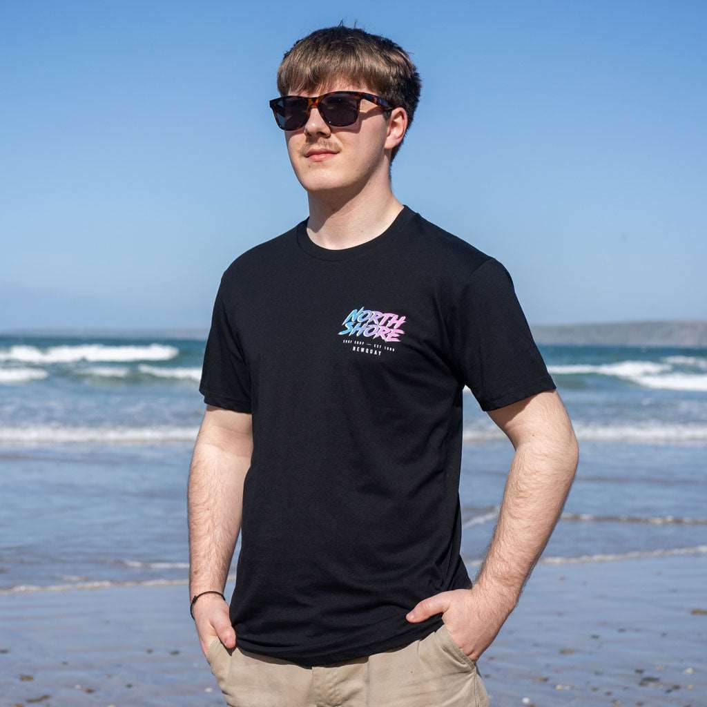 80’s Fade Black T Shirt- Black | Northshore Surf Shop | T Shirt - Northshore Newquay - Surf/Skate
