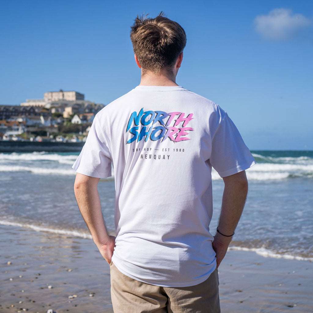 80’s Fade White T Shirt- White XL | Northshore Surf Shop | T Shirt - Northshore Newquay - Surf/Skate