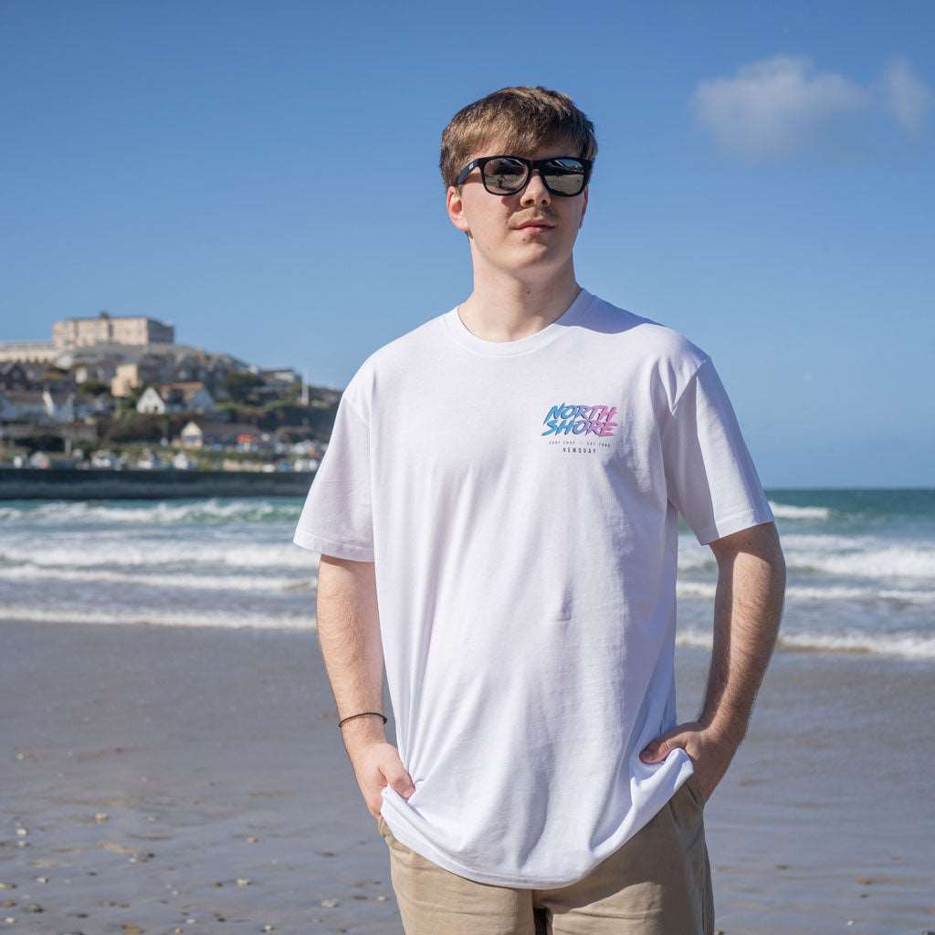80’s Fade White T Shirt- White | Northshore Surf Shop | T Shirt - Northshore Newquay - Surf/Skate
