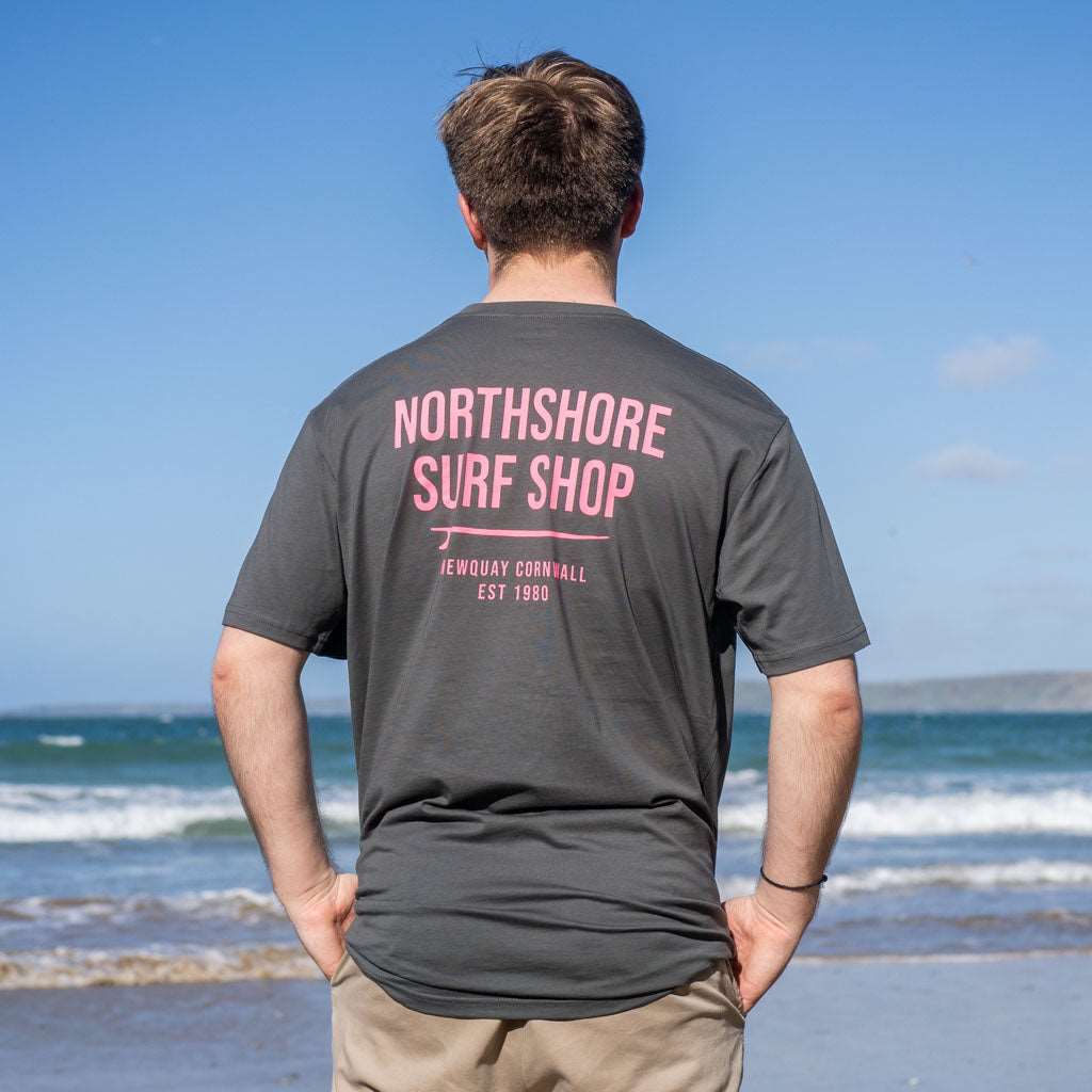 Surf Shop Logo Organic Tee | Charcoal | Northshore Surf Shop | T Shirt - Northshore Newquay - Surf/Skate