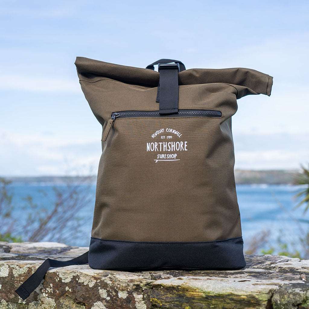 Canvas Roll Top Backpack Military Green | Northshore Surf Shop | Backpacks - Northshore Newquay - Surf/Skate