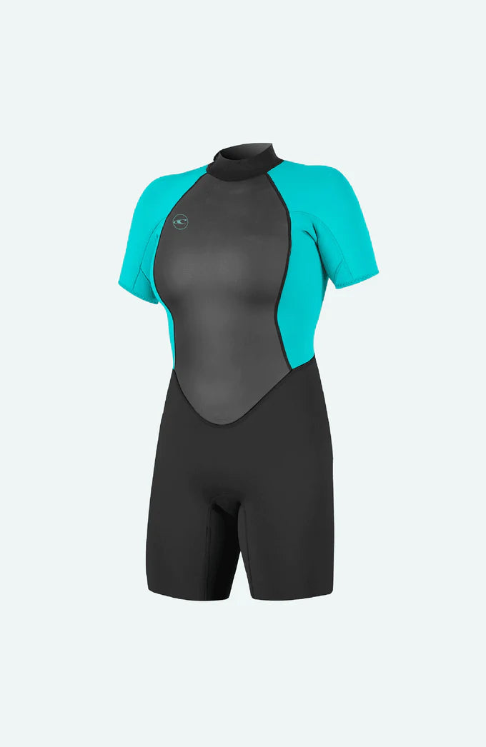 O’NEILL WOMENS REACTOR 2MM BACK ZIP SHORTY WETSUIT (Blk/Aqua) | O’neill | - Northshore Newquay - Surf/Skate