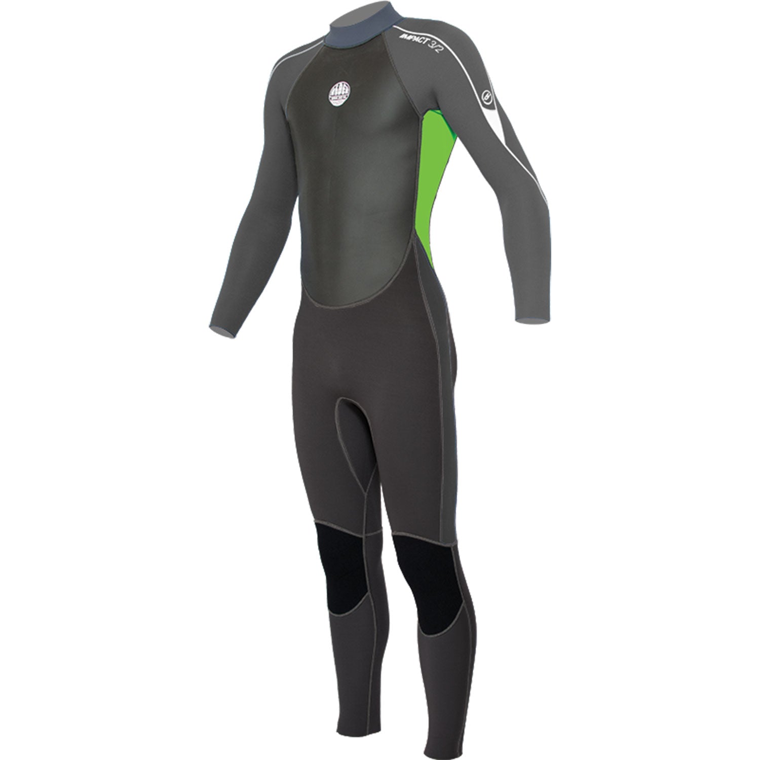Impact Full Junior 3/2mm Flatlock - Grey / Green Age 14 | Alder | Summer Wetsuit - Northshore Newquay - Surf/Skate