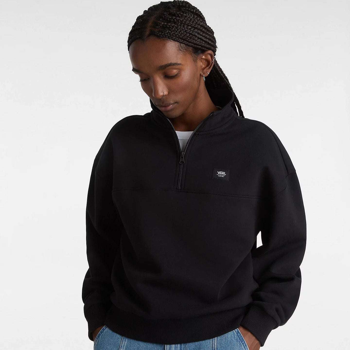 Vans Leighton Mock Neck Sweatshirt-Black | Vans | Sweatshirt