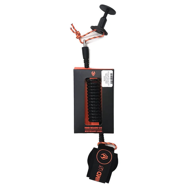 NMD Double Swivel Coiled Wrist bodyboard leash Black Fluro Red | NMD | - Northshore Newquay - Surf/Skate Shop
