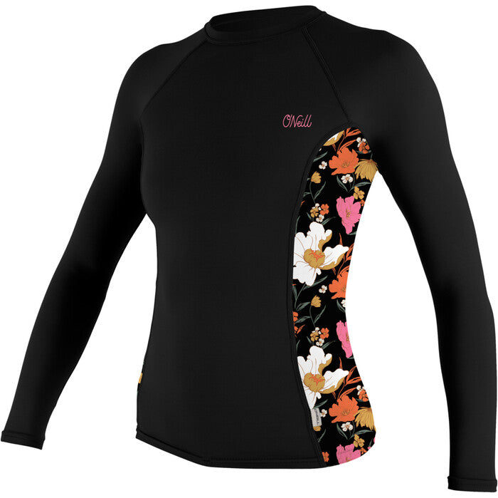 O'NEILL Womens Side Print Long Sleeve Rash Guard - black/bluemchen | O’neill | rashvest - Northshore Newquay - Surf/Skate Shop