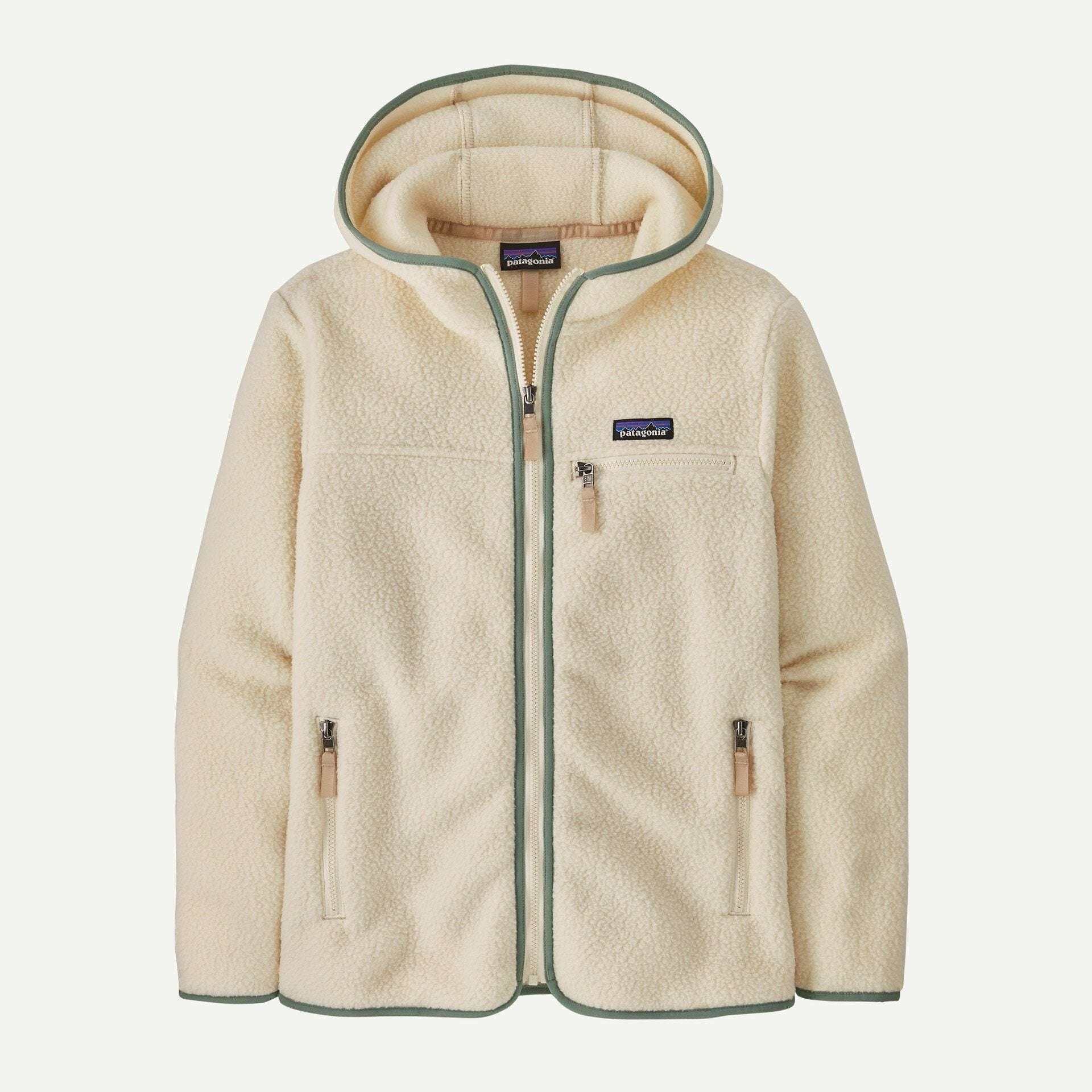 Patagonia Women's Retro Pile Fleece Hoody- Natural w/Ellwood Green XL | Patagonia | Fleece