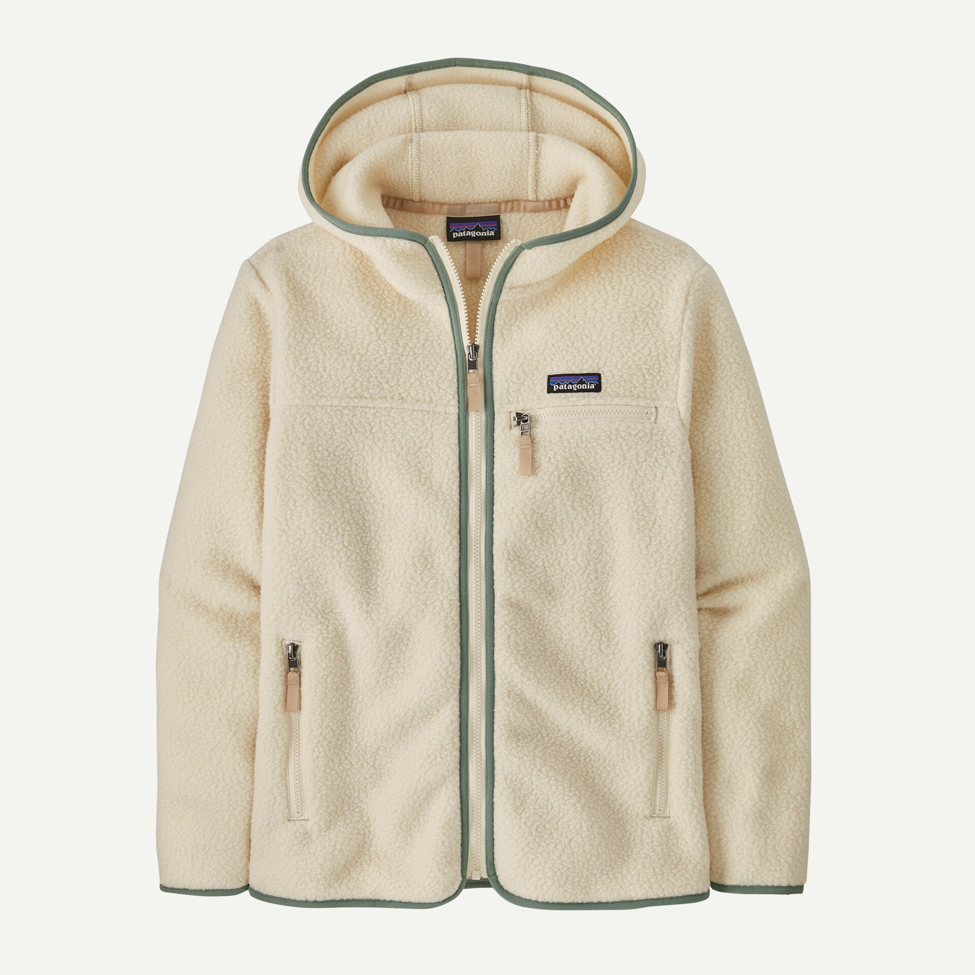 Patagonia Women's Retro Pile Fleece Hoody- Natural w/Ellwood Green XL | Patagonia | Fleece