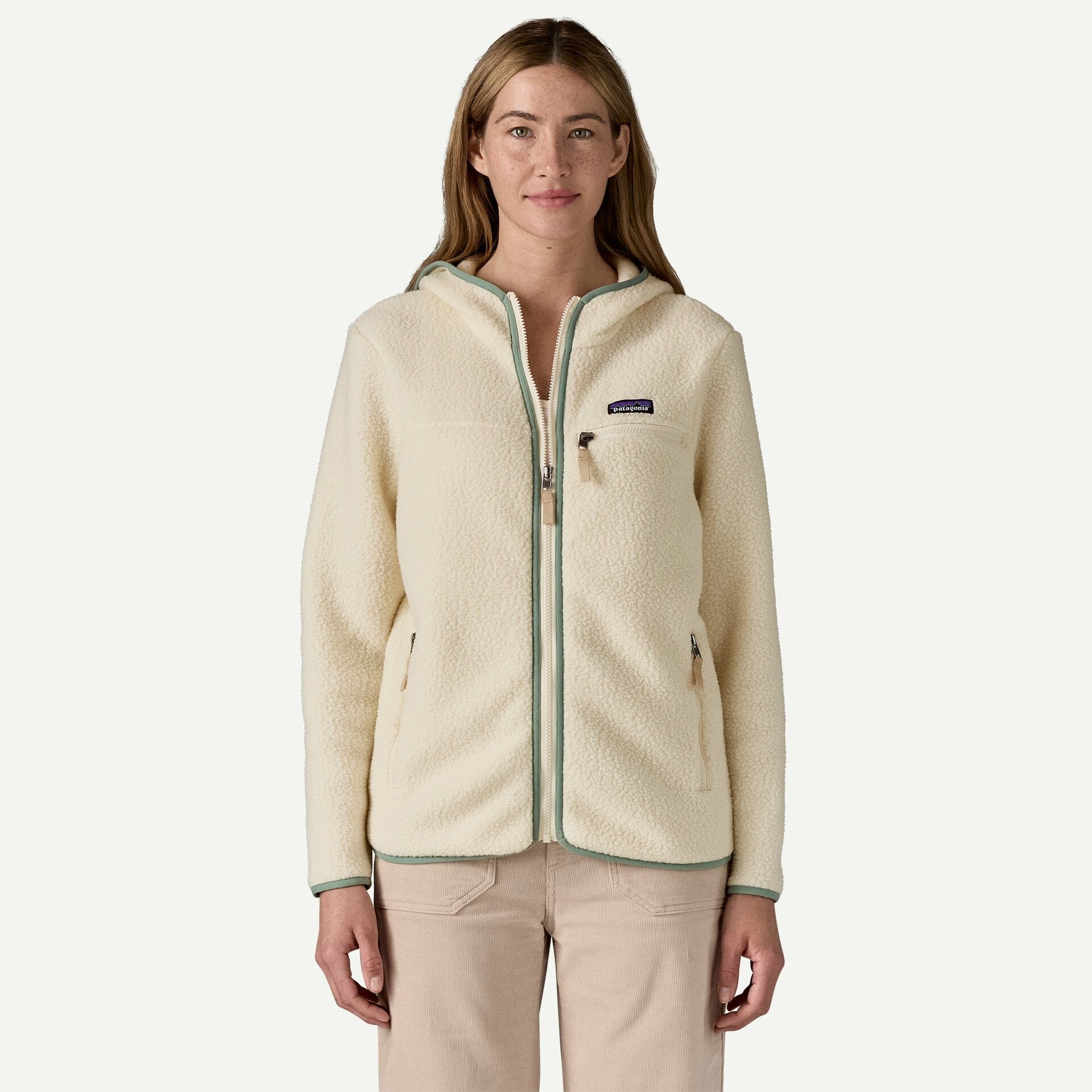 Patagonia Women's Retro Pile Fleece Hoody- Natural w/Ellwood Green | Patagonia | Fleece