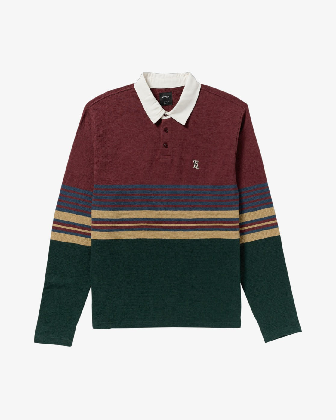 RVCA Harbor Long Sleeve Polo Shirt-Red Earth