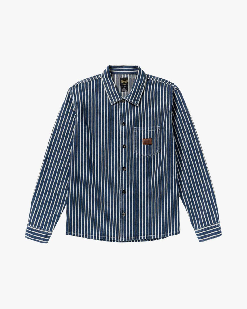 RVCA Dayshift Hickory Canvas Overshirt-Dark Denim | RVCA | - Northshore Newquay - Surf/Skate