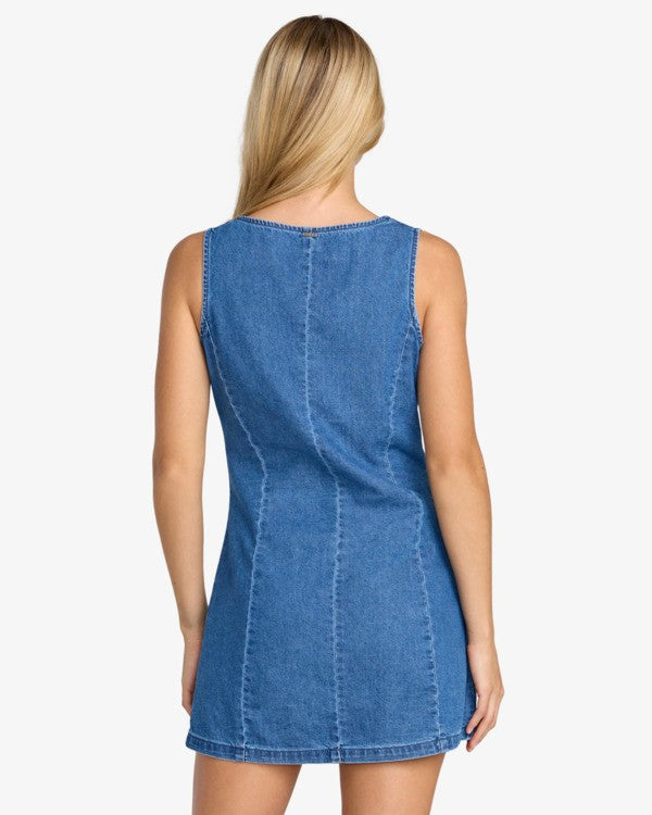 RVCA Lainey Mini Denim Dress- Crystal Blue | RVCA | - Northshore Newquay - Surf/Skate Shop