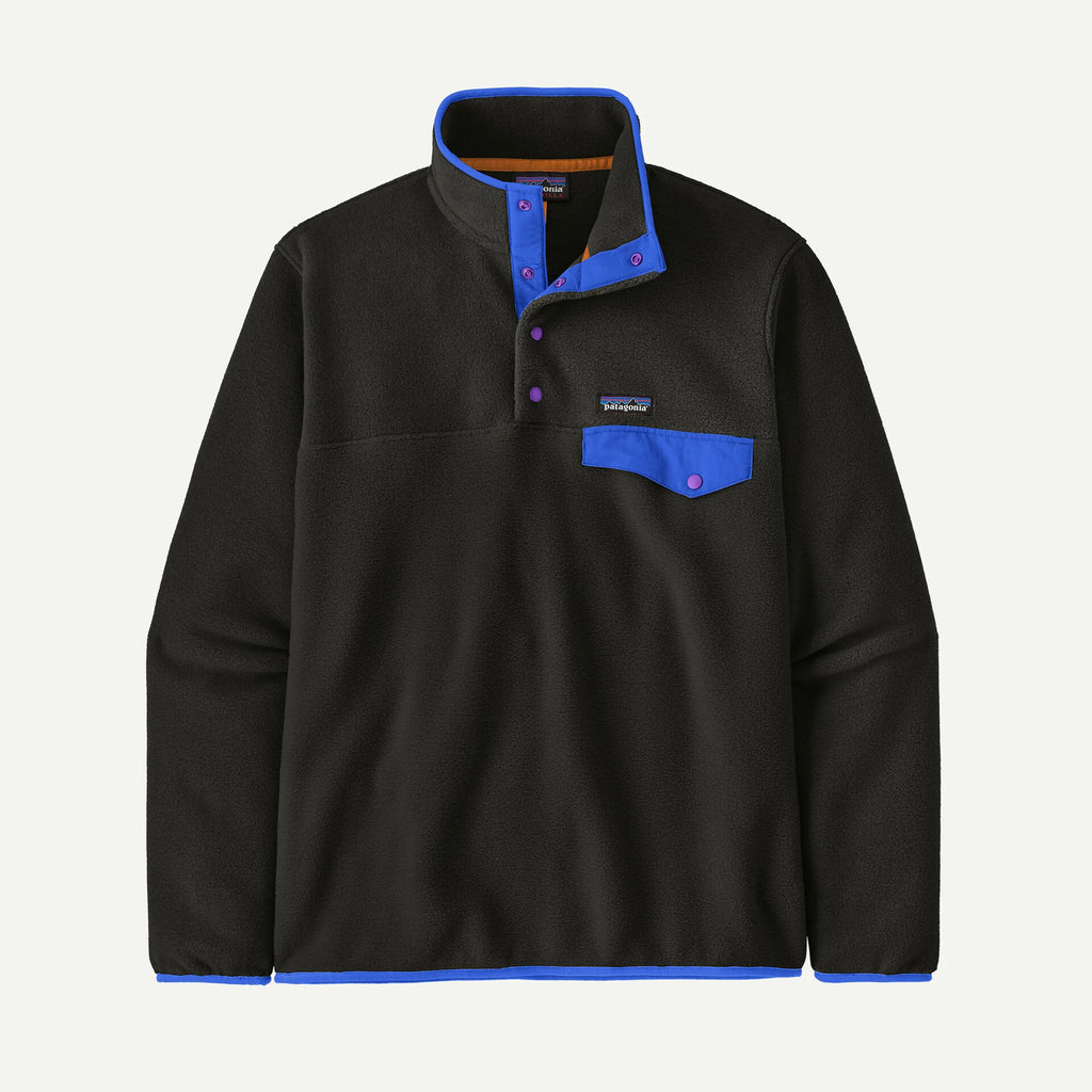 Patagonia Men's Lightweight Synchilla® Snap-T® Fleece Pullover-Black w/P6 Blue