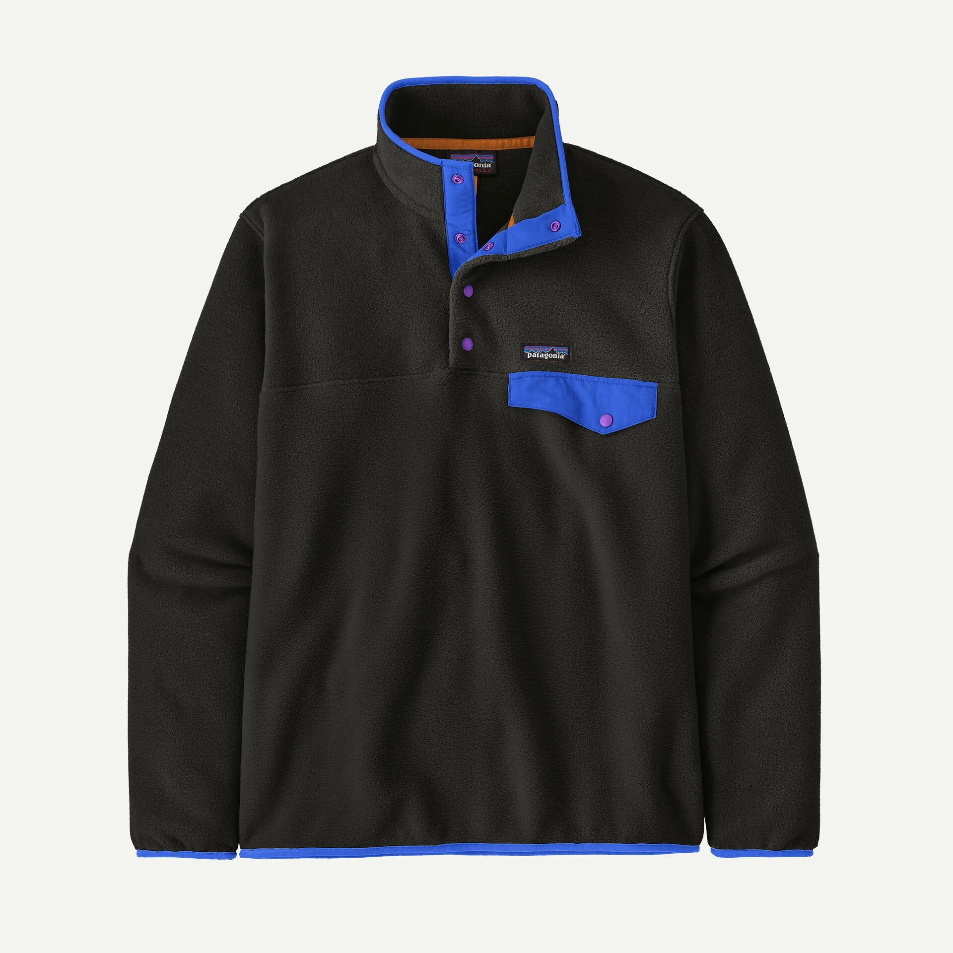 Patagonia Men's Lightweight Synchilla® Snap-T® Fleece Pullover-Black w/P6 Blue
