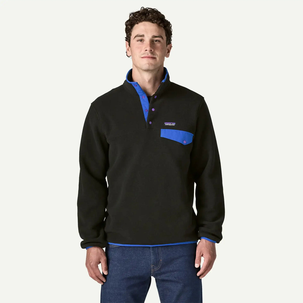 Patagonia Men's Lightweight Synchilla® Snap-T® Fleece Pullover-Black w/P6 Blue | Patagonia | - Northshore Newquay - Surf/Skate Shop