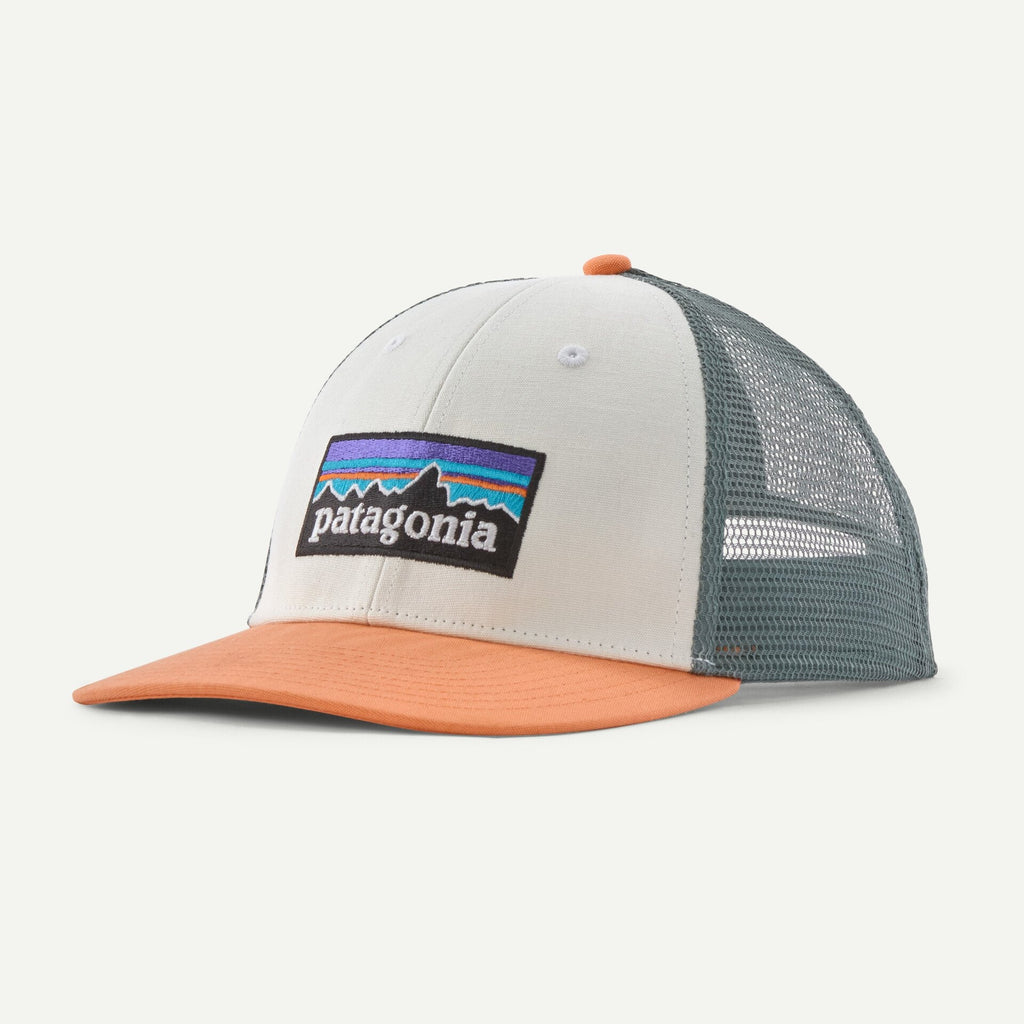 Patagonia P-6 Logo LoPro Trucker Hat White w Peach Sherbet | Patagonia | - Northshore Newquay - Surf/Skate Shop