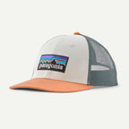 Patagonia P-6 Logo LoPro Trucker Hat White w Peach Sherbet | Patagonia | - Northshore Newquay - Surf/Skate Shop