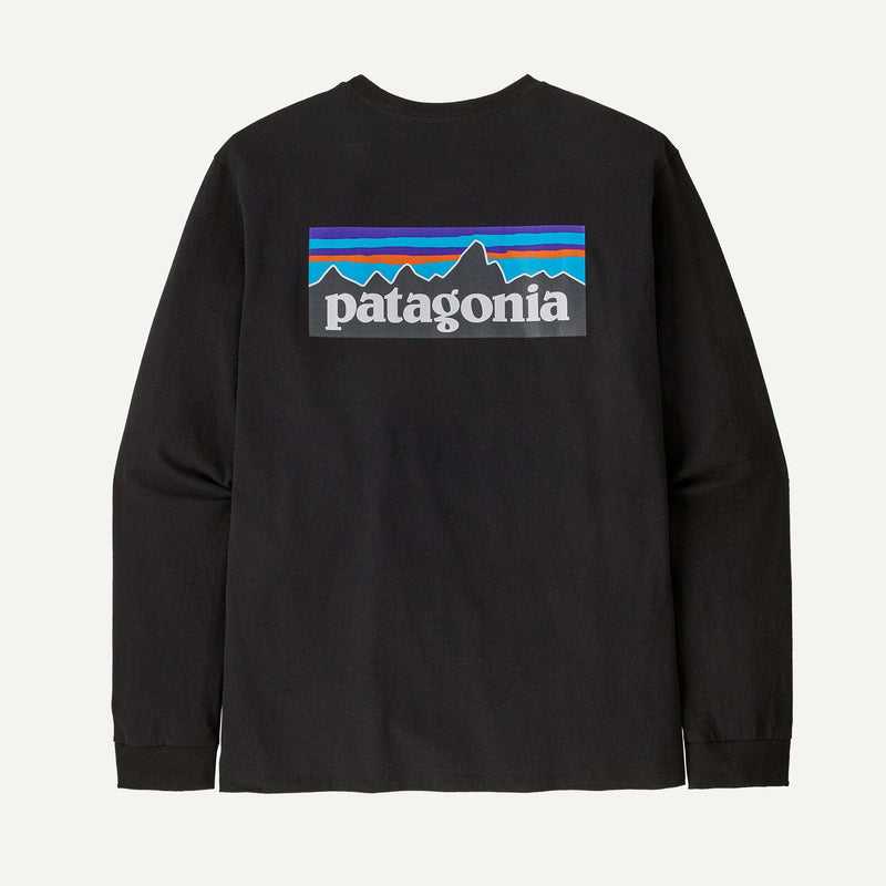 Patagonia Men's Long-Sleeved P-6 Logo Responsibili-Tee®- Black | Patagonia | T Shirt - Northshore Newquay - Surf/Skate Shop