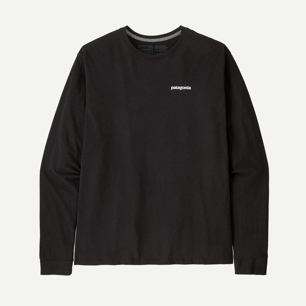 Patagonia Men's Long-Sleeved P-6 Logo Responsibili-Tee®- Black | Patagonia | T Shirt - Northshore Newquay - Surf/Skate Shop