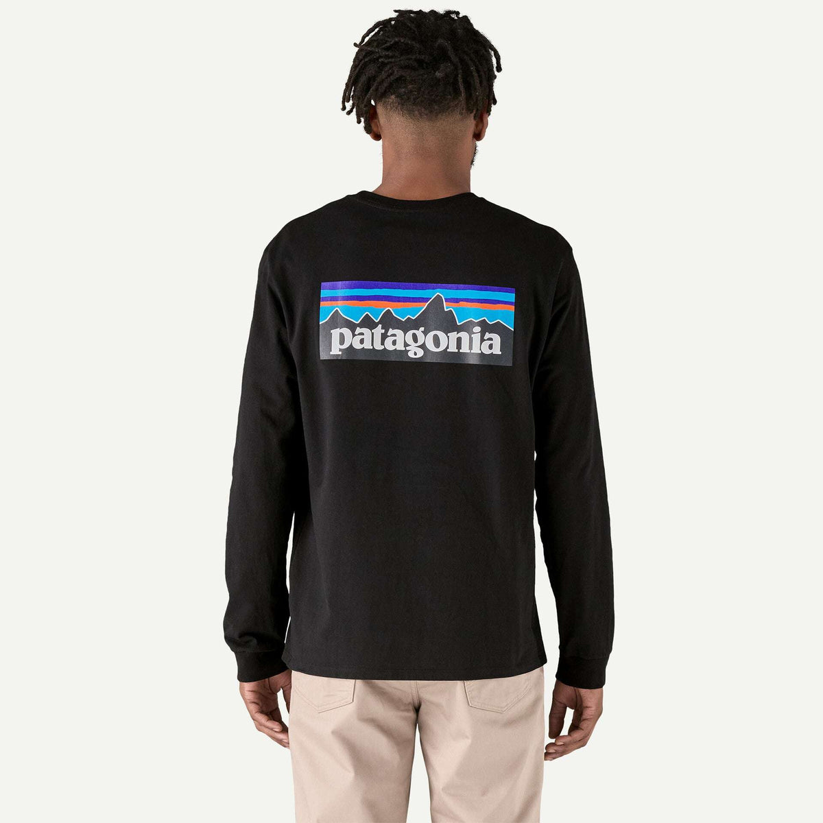 Patagonia Men's Long-Sleeved P-6 Logo Responsibili-Tee®- Black | Patagonia | T Shirt - Northshore Newquay - Surf/Skate Shop