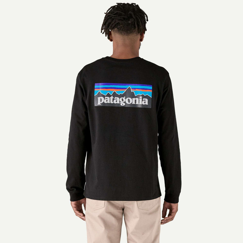 Patagonia Men's Long-Sleeved P-6 Logo Responsibili-Tee®- Black | Patagonia | T Shirt - Northshore Newquay - Surf/Skate Shop