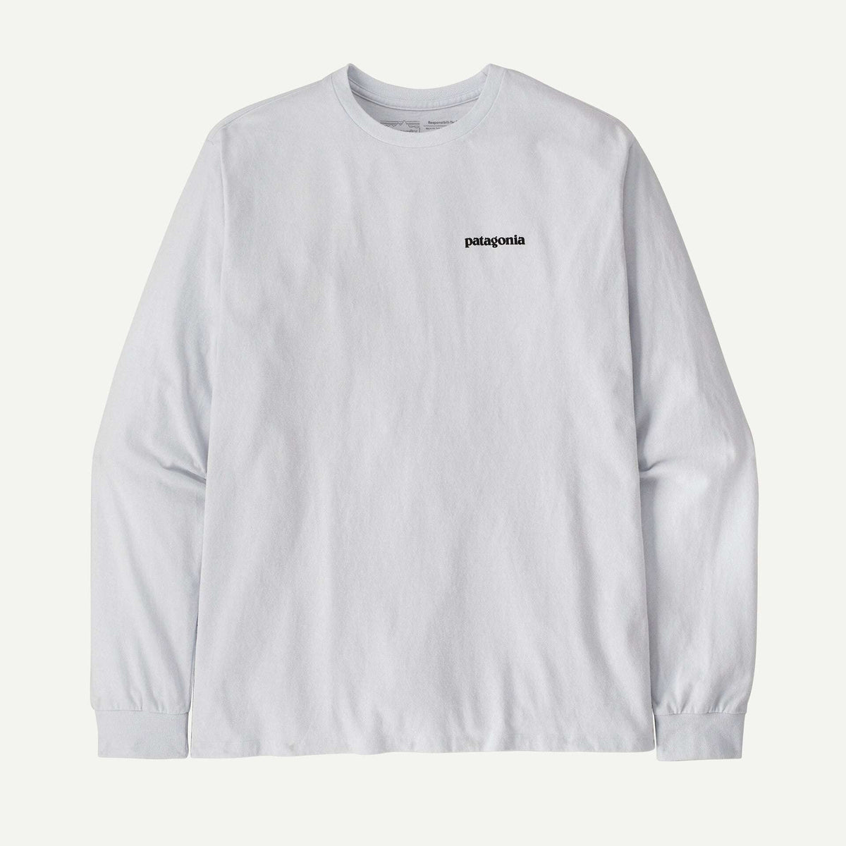 Patagonia Men's Long-Sleeved P-6 Logo Responsibili-Tee®- White | Patagonia | T Shirt - Northshore Newquay - Surf/Skate Shop