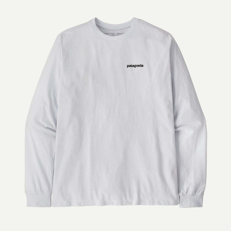 Patagonia Men's Long-Sleeved P-6 Logo Responsibili-Tee®- White | Patagonia | T Shirt - Northshore Newquay - Surf/Skate Shop