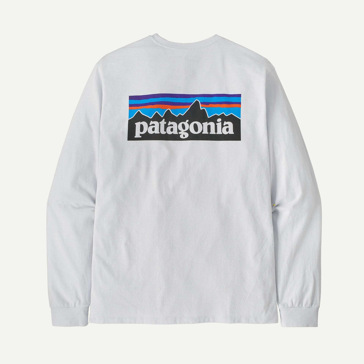 Patagonia Men's Long-Sleeved P-6 Logo Responsibili-Tee®- White | Patagonia | T Shirt - Northshore Newquay - Surf/Skate Shop