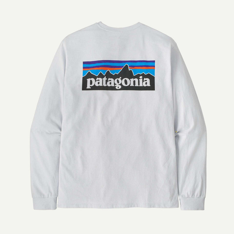 Patagonia Men's Long-Sleeved P-6 Logo Responsibili-Tee®- White | Patagonia | T Shirt - Northshore Newquay - Surf/Skate Shop